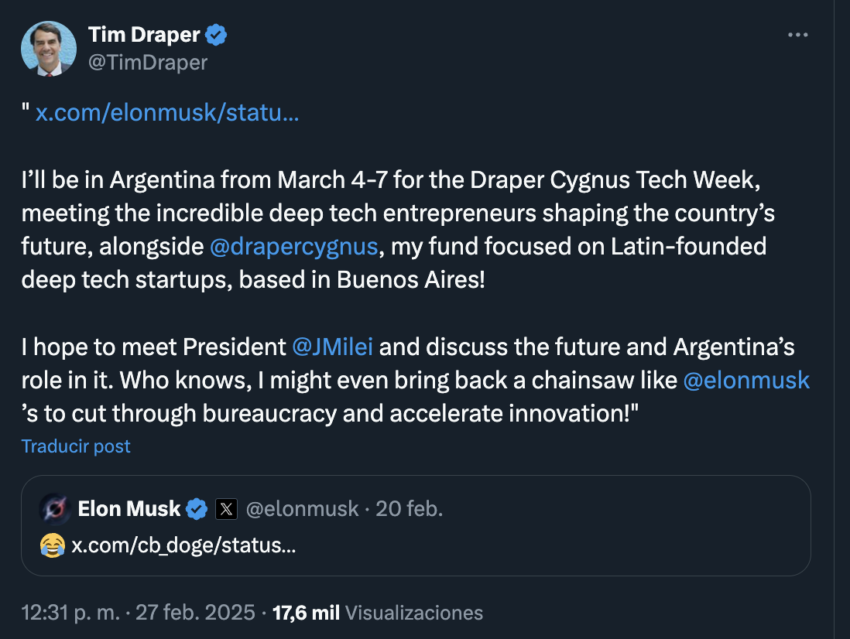 Tim Draper estuvo de visita en Argentina. 